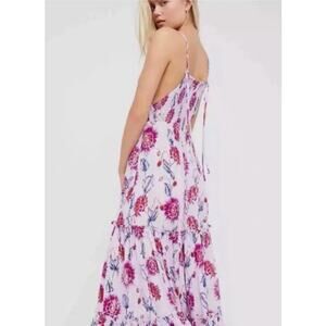 Free People Garden Party Long Dress Boho Lilac Floral Tiered Maxi Women's Sz Med